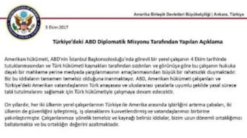 Abd B&uuml;y&uuml;kel&ccedil;iliği'nden 'tutuklama' A&ccedil;ıklaması: Amerikan H&uuml;k&uuml;meti, Rahatsızlık Duymaktadır