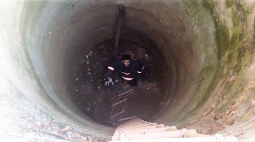 10 Metrelik Kuyuya D&uuml;şen Kedi Kurtarıldı