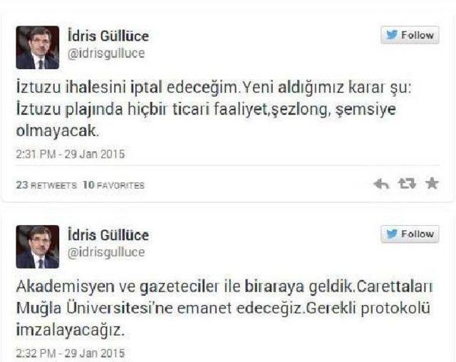 Bakan Güllüce'den Çevrecileri Sevindiren İztuzu Tweet'i