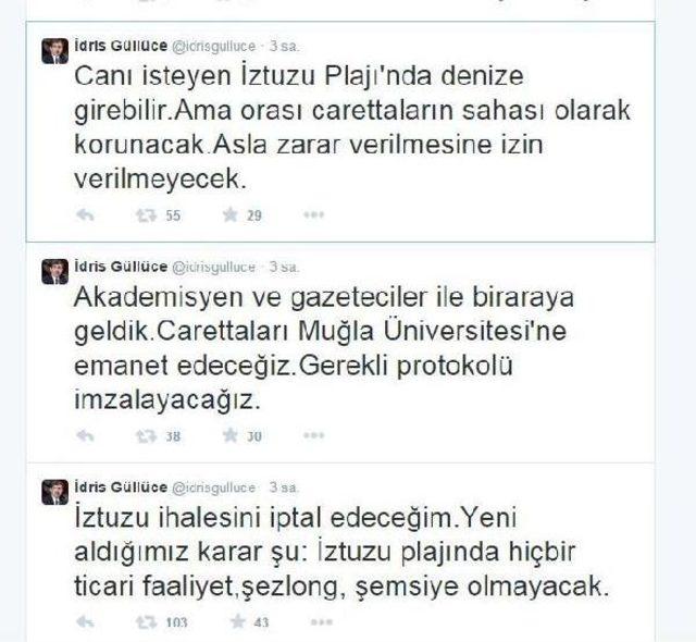 Bakan Güllüce'den Çevrecileri Sevindiren İztuzu Tweet'i