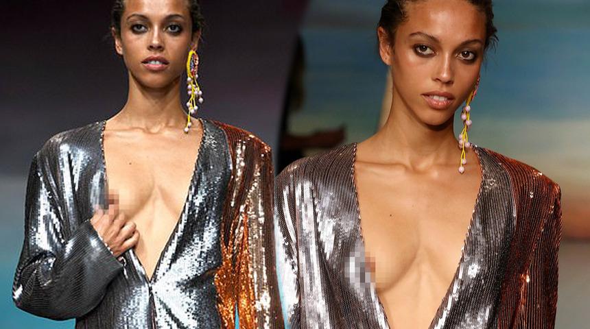 Flaşlar onun i&ccedil;in patladı! Defileye damga vuran frikik