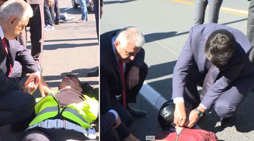 TBMM Başkanı Binali Yıldırım kaza yapan yaralıların yanına koştu!