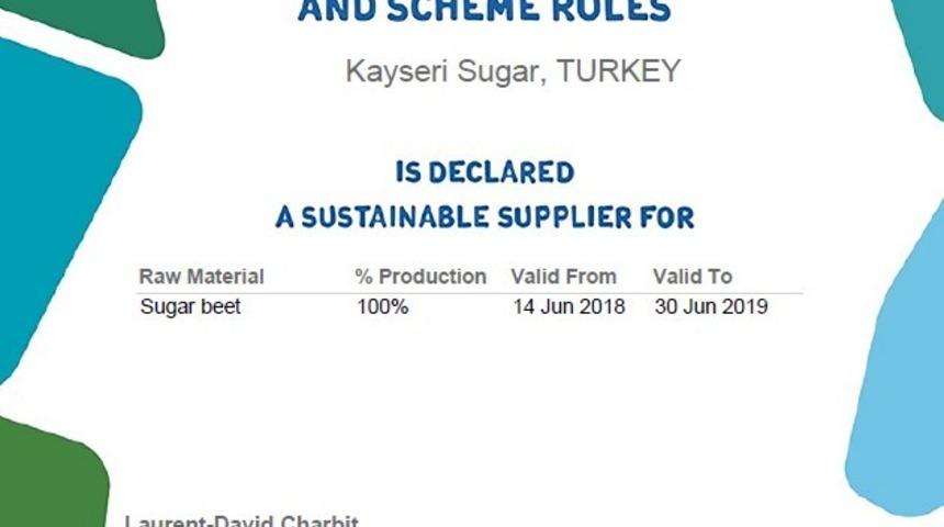 Kayseri Şeker&rsquo;e S&uuml;rd&uuml;r&uuml;lebilir Tarımdaunilever&rsquo;den Uygunluk Belgesi