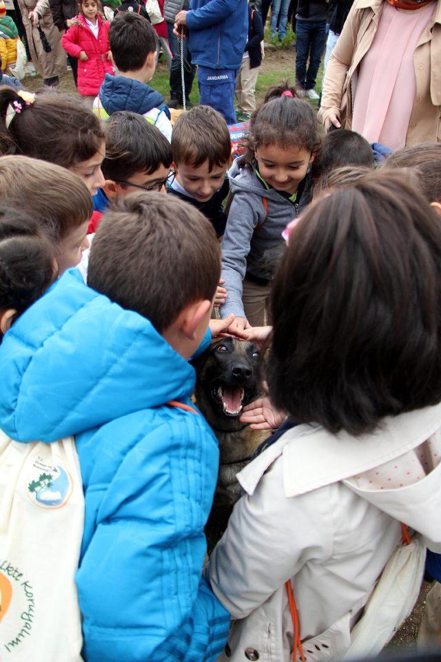 Minik öğrenciler, hayvan hastanesi açılışında köpekleri sevdi