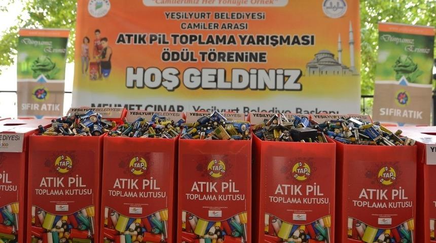 Yeşilyurt&rsquo;taki 161 camide 665 kilo atık pil toplandı