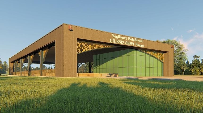 Yeşilyurt Belediyesi, &Ccedil;ilesiz semt pazarı inşaatına hız verdi