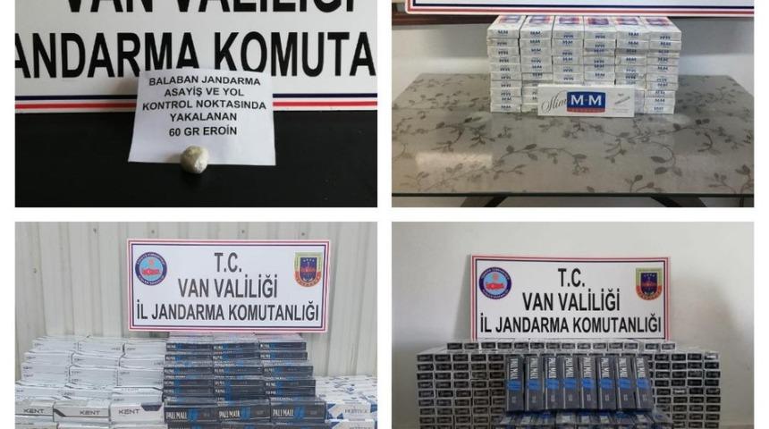 Van&rsquo;da 15 bin 910 paket ka&ccedil;ak sigara ile 60 gram eroin ele ge&ccedil;irdi
