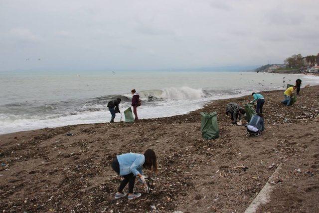 Üniversite öğrencileri sahili temizledi