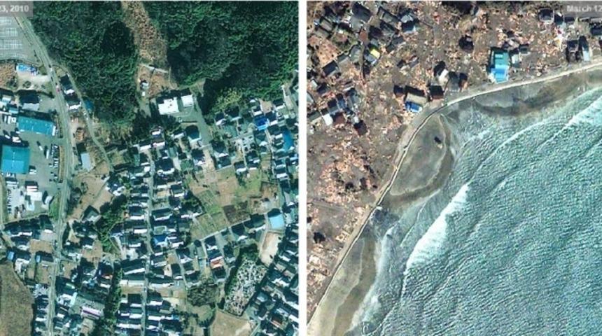 9 Dehşet Verici Fotoğrafla Tsunami Ger&ccedil;eğinin &Ouml;ncesi Ve Sonrası