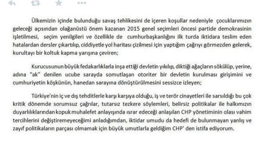 Emine &Uuml;lker Tarhan İstifa Etti