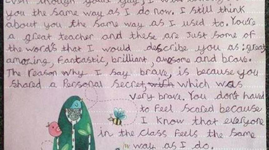 9 Yaşındaki Öğrencisinden Eşcinsel Olduğunu Açıklayan Öğretmenine Mektup