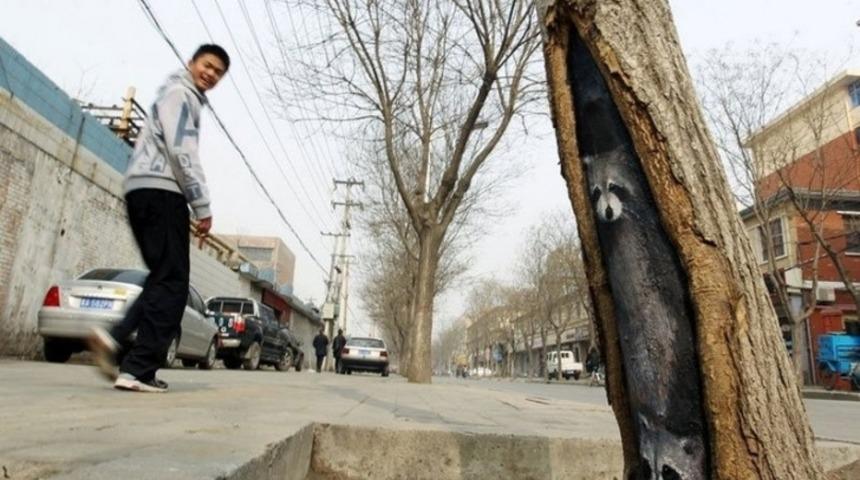 Ağa&ccedil; Oyuklarına &Ccedil;izdiği Resimlerle Şehrine Mutluluk Katan &Ccedil;inli Ressamın 12 Eseri