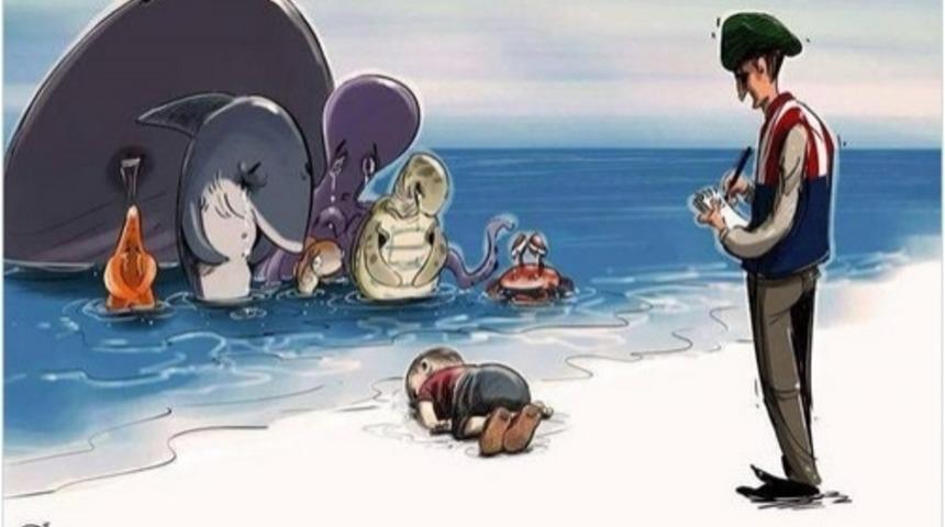 #KıyıyaVuranİnsanlık İle İlgili İnsanın Vicdanına Dokunan 15 &Ccedil;izim