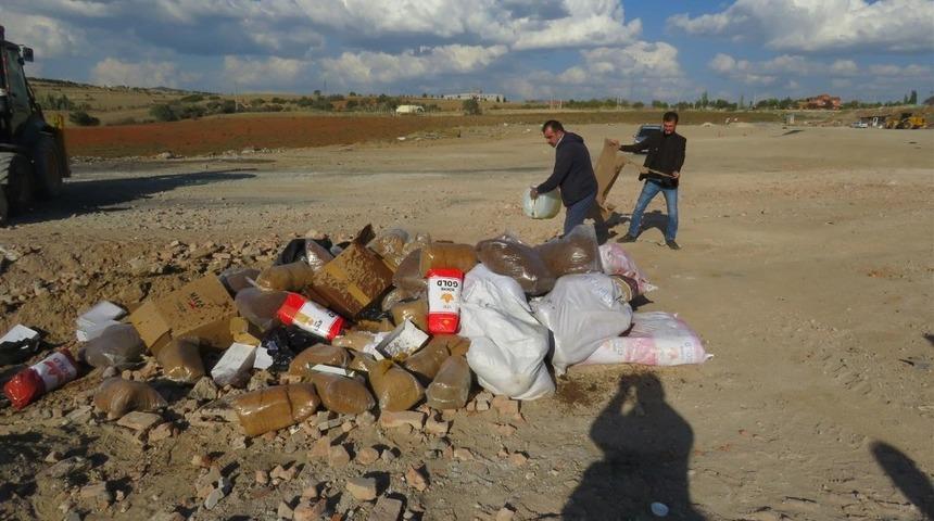Uşak’ta yakalanan kaçak tütünler imha edildi