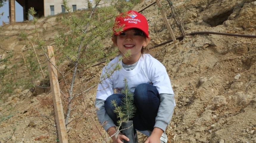 &Uuml;niversite ve anaokulu &ouml;ğrencileri mesire alanına fidan dikti