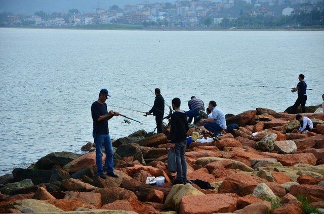 Amat&ouml;r balık&ccedil;ılar sahile akın etti 1