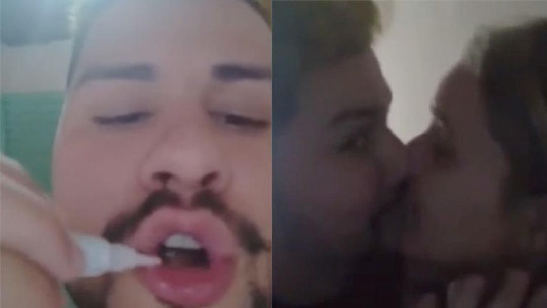 Dudağına japon yapıştırıcısı s&uuml;r&uuml;p sevgilisini &ouml;pt&uuml;