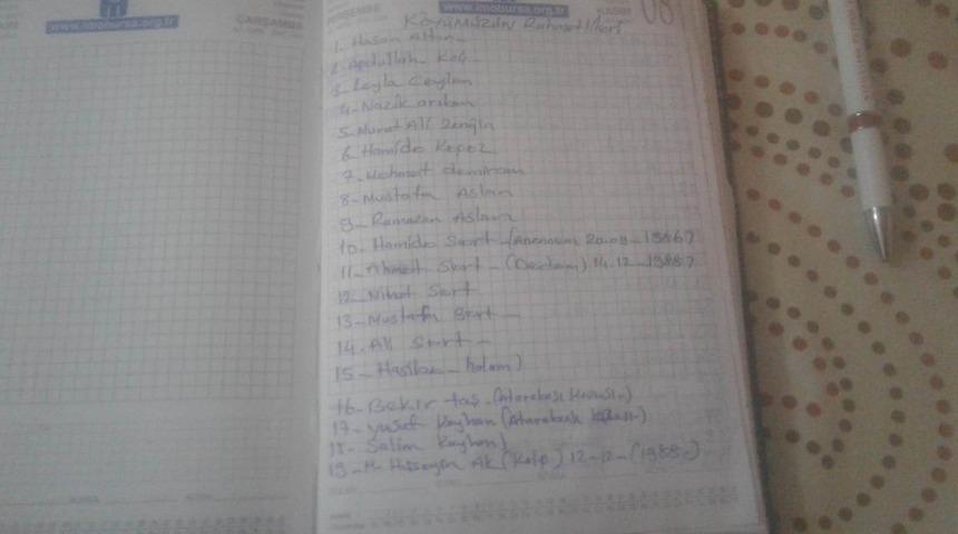 Vefat edenleri not ediyor