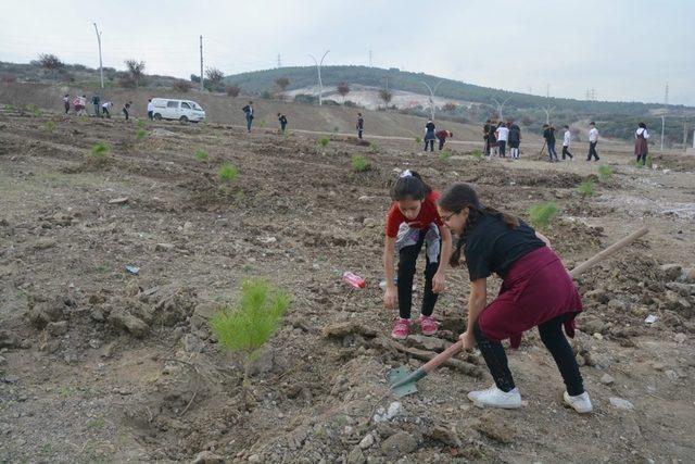 Aliağa’da minikler Cumhuriyet’in 95. yılına özel fidan dikti