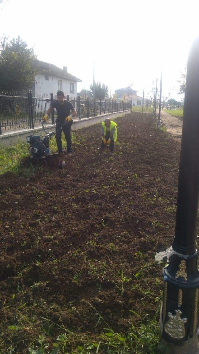 Melensu parkta çimleme çalışmaları başladı