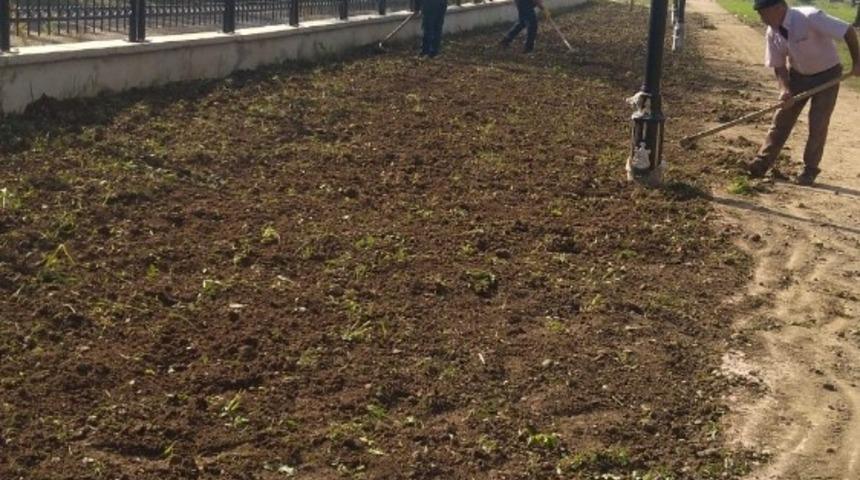 Melensu parkta çimleme çalışmaları başladı