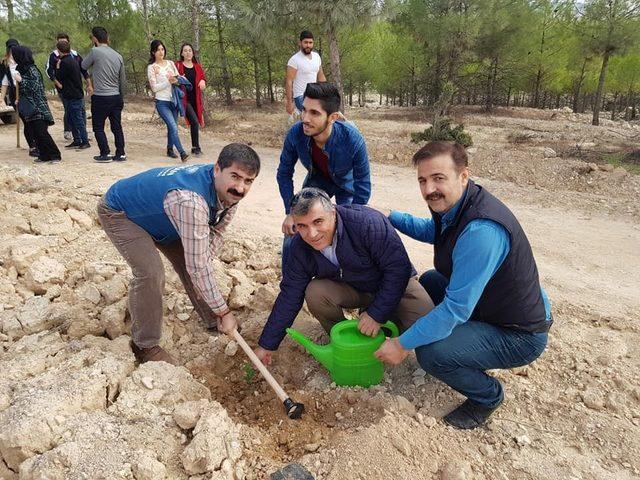 Üniversiteli öğrenciler fidanları toprakla buluşturdu