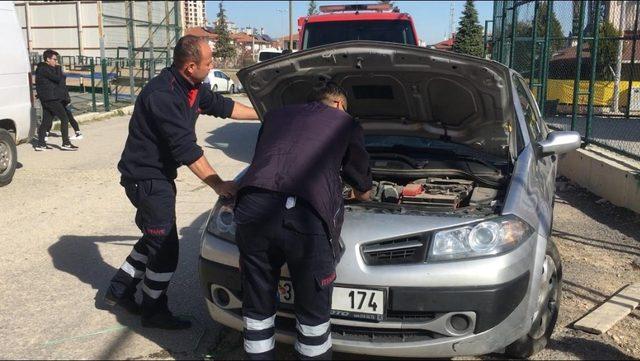 İtfaiye ve öğrencilerden kedi kurtarma operasyonu