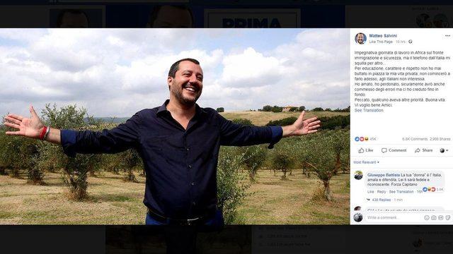 Salvini'nin Facebook'taki paylaşımında bu fotoğraf yer aldı