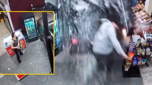 Kadın sürücü geri viteste dükkana daldı