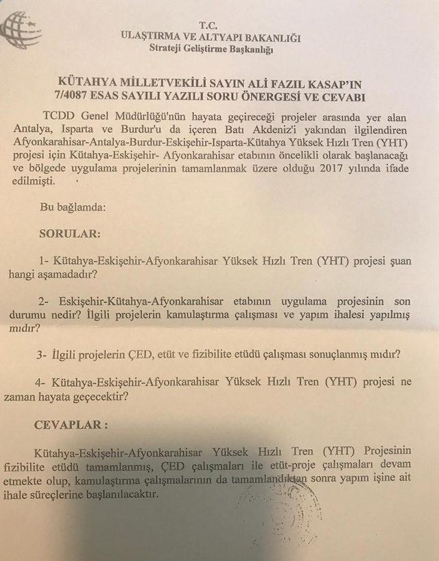 Bakan Turhan’ın YHT cevabı